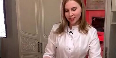Blonde girl is touching man's dick while giving him depilation