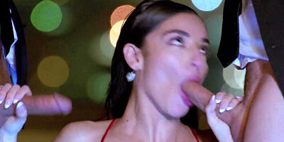 Elegant vixen Emily Willis is having two hard pricks drilling both of her holes simultaneously