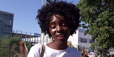 Ebony babe Zaawaadi blows a white guy on the street