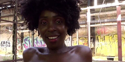 Ebony babe Zaawaadi blows a white guy on the street