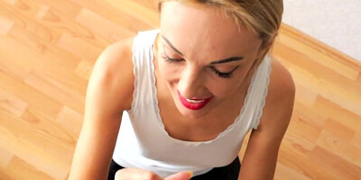 Lovley amateur blonde is sucking sude's cock in a POV