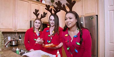 Three girls are involved in a reindeer cosplay and passionate foursome