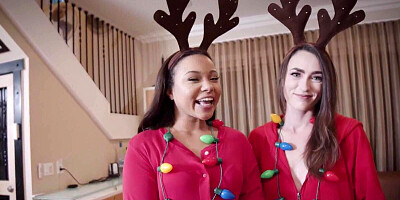 Three girls are involved in a reindeer cosplay and passionate foursome