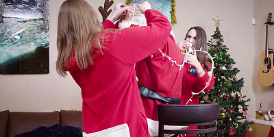 Three girls are involved in a reindeer cosplay and passionate foursome