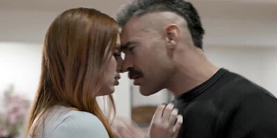 Middle-aged daddy is seduced by his hot teen redhead into having sex