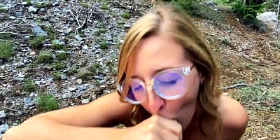 Big boobs MILF gives a POV blowjob outdoors before riding her partner cowgirl style