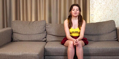 Shy girl is stripped naked and fucked on the casting couch