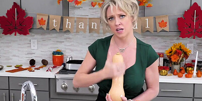 Short-haired MILF polishes dick and gets fucked in the kitchen