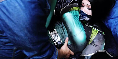 Girl is bound in latex and fucked by a kinky man