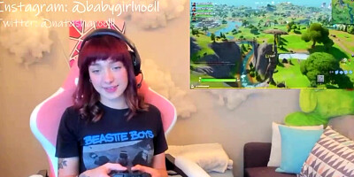 Adorable Gamer Girl Flashing Pierced Nipples