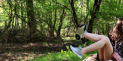 Fuck My Pussy with big Double Dildo on the Picnic