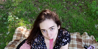 Fuck My Pussy with big Double Dildo on the Picnic