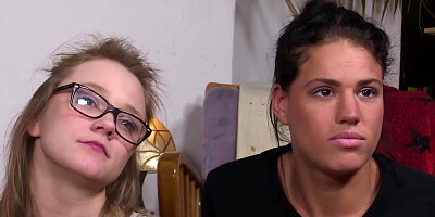 Tanned and pale lesbians are licking each other's tight pussies