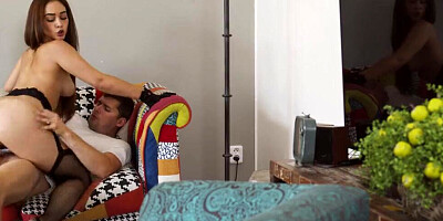 Young babe in black lingerie is getting both her cunny and booty penetrated