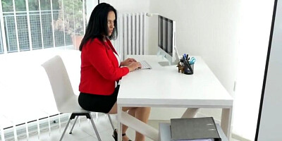 Naughty secretary MILF is rubbing her pussy in an empty office