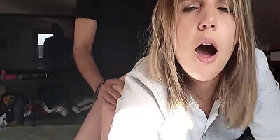 Dazzling blonde MILF bent over to be fucked doggy style