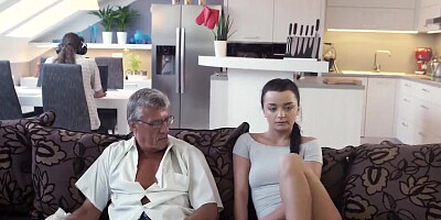 DADDY4K. Taboo sex of old guy and sweet brunette ends with cum in mouth