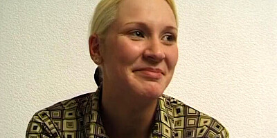 Shy blonde gets naked and rubs her pussy at the porn casting