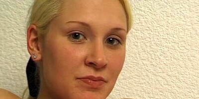 Shy blonde gets naked and rubs her pussy at the porn casting