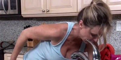 Busty blonde mom is fucked from behind by her horny stepson