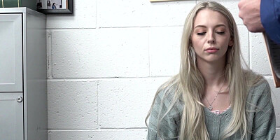 Skinny blonde is strip searched and fucked by a perverted mall cop