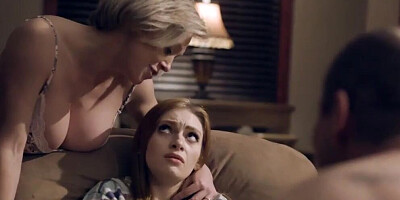 Full-bosomed and small-breasted girl are being fucked in 4some