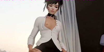 3D sex cartoon shows a horny Asian girl riding hard pecker
