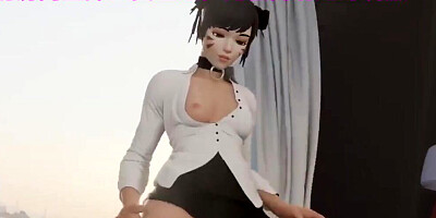 3D sex cartoon shows a horny Asian girl riding hard pecker