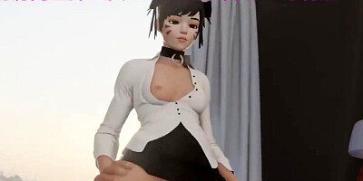 3D sex cartoon shows a horny Asian girl riding hard pecker