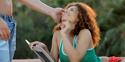 Klara Takes A Cock Ride Outside On The Patio Legs Spread