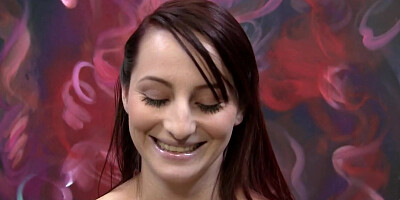 Cute redhead Missy Sweet sucks a cock and gets covered with cum