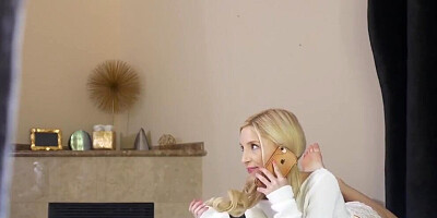 Blonde petite nanny wearing pigtails gets an interracial pussy fucking from her BBC employer