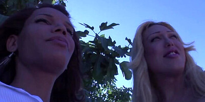 Cute doll is having fun in some bisexual action out in the open