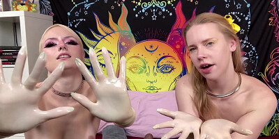 Teen Step Sisters Give Latex Glove Handjob!