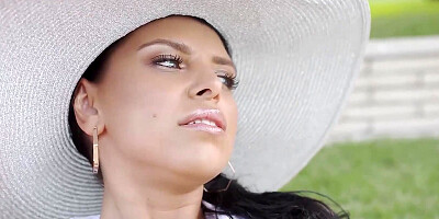 Splendid brunette MILF is having sex by the swimming pool