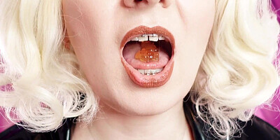 ASMR: eating exploding candy and jelly bears (Arya Grander) mukbang - giantess vore fetish pov