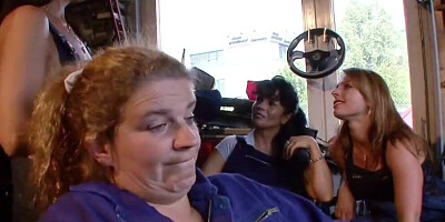 Two chubby MILFs are having a threeway with co-worker