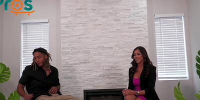 Armani Black and her partner are fornicating on the couch