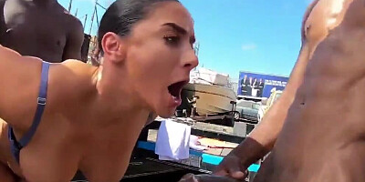 Slutty MILF is fucking with a black man at the junkyard