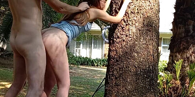 Nerdy babe Lexi is sucking stranger's cock out in the open
