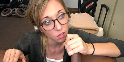 Nerdy Emma Haize gets butt fucked after sloppy blowjob