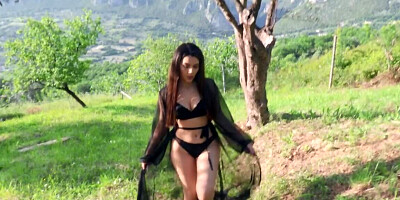 Great weather outdoors so Valentina Nappi goes to garden with toy