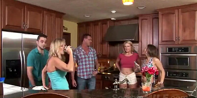 Blonde stepmom with big tits lets son fuck her hard