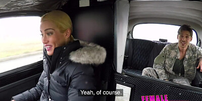 Female Fake Taxi Horny Soldiers Hot Sexy Blowjob and Double Cumshot