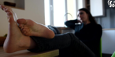 Big, tired and smelly feet (POV foot worship, worn socks, foot smelling, stinky feet,BIG feet soles)