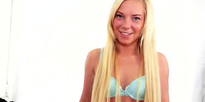 Shy blonde girl sucks a dick and gets fucked at the casting