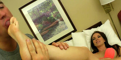 Hot Busty Red Head Jessica Rayne gives Soft Footjob for Cum!