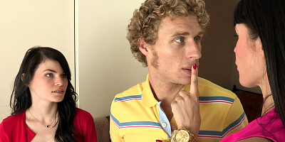 MILF stepmom joins FFM pussy fucking threesome with her pretty teen stepdaughter and her boyfriend