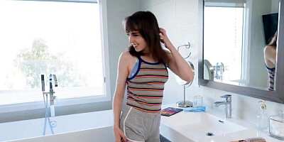 Brunette Babe Blows Her Stepdad When Caught Stripping