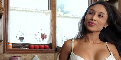 Brad Sterling fucks his petite stepdaughter Cali Lee in the kitchen